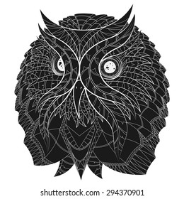 Owl in ethnic design. Illustration can be used in tattoos, posters, printing on T-shirts and other things.