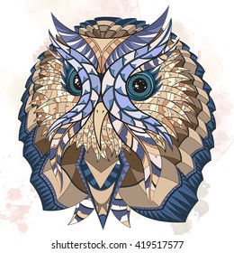 Owl in ethnic design. Illustration can be used in tattoos, posters, printing on T-shirts and other things.