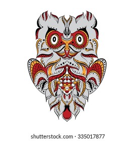 Owl in ethnic patterns . Print . Vector illustration for greeting card, poster, or print on clothes.