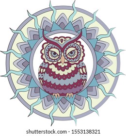 owl in ethnic style on a circle background