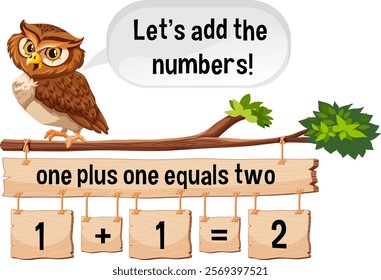 An owl explains simple math addition visually