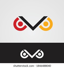 Owl Eye red yellow black logo vector design illustration