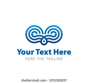 Owl eyes. Constructed of parallel blue lines. Maze or labyrinth. Ready logo