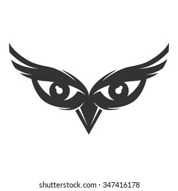 Owl eyes icon isolated on a white background. Bird logo silhouette design template. Simple symbol concept in flat style. Abstract sign, pictogram for web, mobile and infographics - stock vector