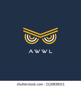 Owl Eyes Logo Design. Minimal Line Art Owl Icon. Angry Owl Eyes. Symbols Of Wisdom And Knowledge. Smart Bird Emblem. Awwl Creative Bird Icon - Vector