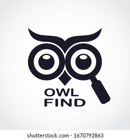 owl eyes with magnifying glass silhouette logo