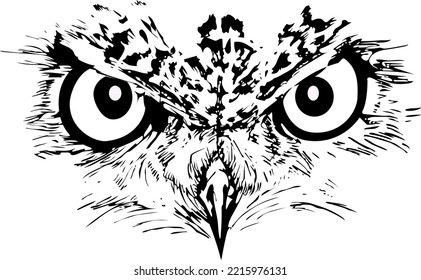 cara de búho en blanco y negro