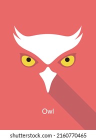 Búho se enfrenta al diseño de un icono plano. Serie de iconos de animales, ilustración vectorial