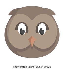 Owl face front view. Animal head in cartoon style.