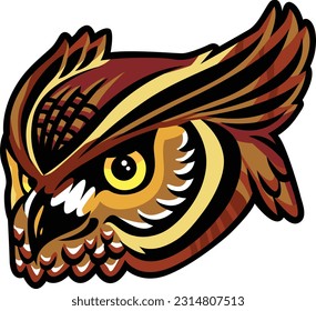 Owl Face Illustration. Sky. Forest. Vector