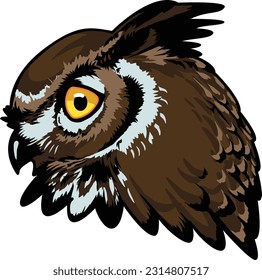 Owl Face Illustration. Sky. Forest. Vector