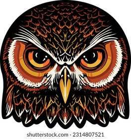 Owl Face Illustration. Sky. Forest. Vector