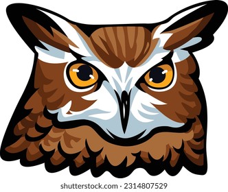 Owl Face Illustration. Sky. Forest. Vector