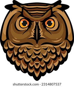 Owl Face Illustration. Sky. Forest. Vector