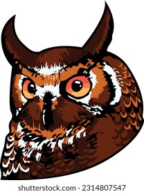 Owl Face Illustration. Sky. Forest. Vector