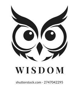 Owl face logo design featuring a black and white silhouette of a wise bird perfect for branding related to knowledge and intelligence