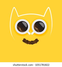 Owl face made of coffee cups sketch style .Coffee concept. Vector Illustrator 