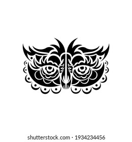 Owl face made of patterns. Good for tattoos or prints. Vector illustration.