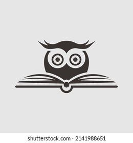 owl face and open book vector. good for education, study. simple flat vector illustration for logo icon.