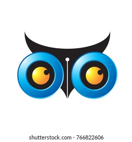 owl face with pen nib in color-vector drawing
