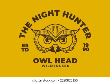 owl face retro illustration design on a yellow background