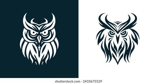 Owl face set with silhouette style design vector