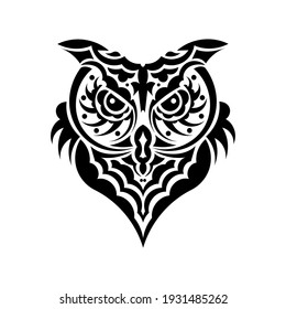 Owl face tattoo. Isolated on white background. Vector illustration.