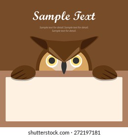 Owl face text box, Flat design banner, Animal avatar background.