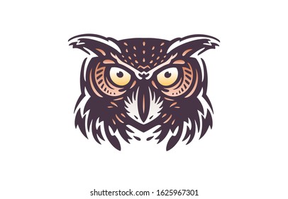 Owl face vector logo on white background