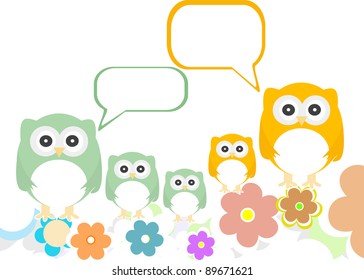 owl family with speech bubbles. vector