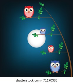 Owl family tree against a night sky
