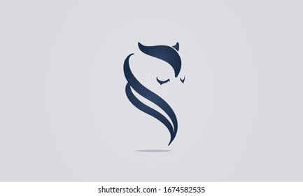Owl female logo vector illustrations. Emblem design on white background. Fox tail logotype. Face shape