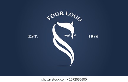 Owl female logo vector illustrations. Emblem design on white background. Fox tail logotype. Face shape