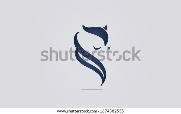Owl female logo
vector illustrations. Emblem design on white background. Fox tail
logotype. Face shape
