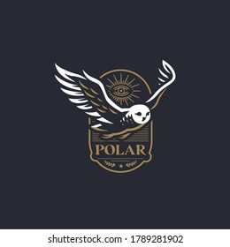 The owl flaps its wings and flies. Stylized vector illustration.