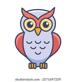 Owl flat color icon. Bird vector illustration.