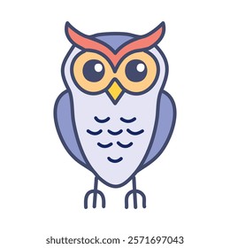 Owl flat color icon. Vector illustration of blue owls bird with orange beak on white background for graphic and web design.