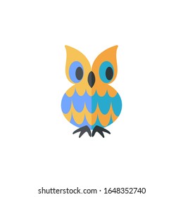 Owl flat icon. Folding Style. Orange and blue colors. Vector.