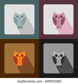 Owl is flat, set of icons.Vector illustration