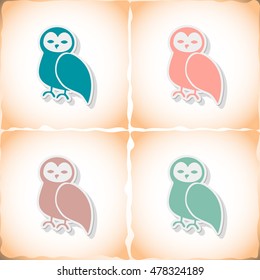 Owl. Flat sticker with shadow on old paper. Vector illustration