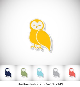 Owl. Flat sticker with shadow on white background. Vector illustration