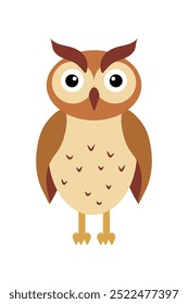 Owl in flat style design on a white background, featuring bold colors and simple shapes