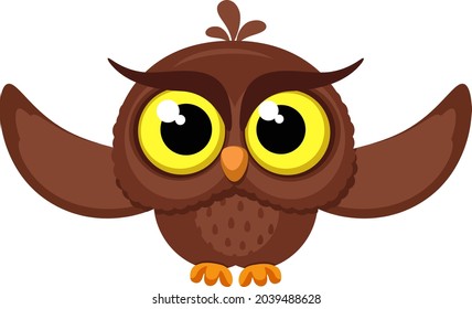 Owl flies close-up on a white background. Character