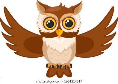 Owl flies on a white background. Character