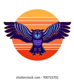 Owl in flight, with outstretched wings and claws released. The silhouette of the lines. eps8