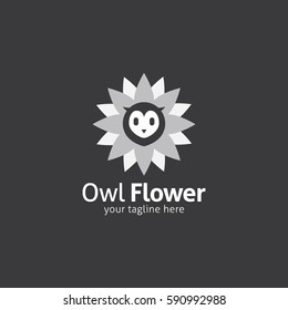 Owl Flower Logo Design Vector. Flat Style Design