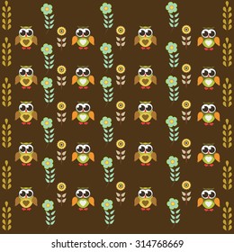 Owl with flowers on a brown background vector