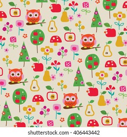 owl and flowers pattern
