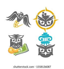 Owl Fly Money Law Application Logo Design Vector Template Set