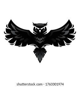 Owl flying bird silhouette icon design isolated on white background. Vector